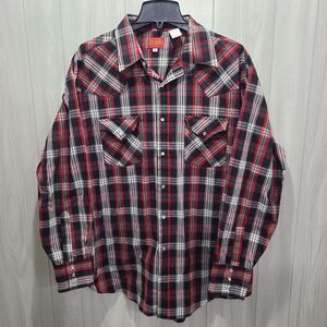 Vintage Ely Plains Western Shirt Pearl Snap Size XL Plaid Long Sleeve